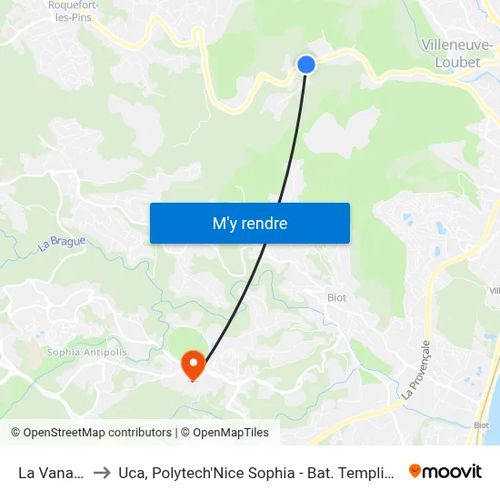 La Vanade to Uca, Polytech'Nice Sophia - Bat. Templiers 1 map