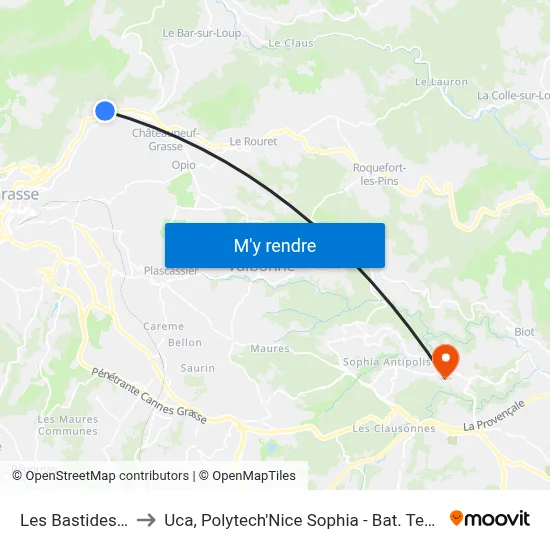 Les Bastides 500 to Uca, Polytech'Nice Sophia - Bat. Templiers 1 map
