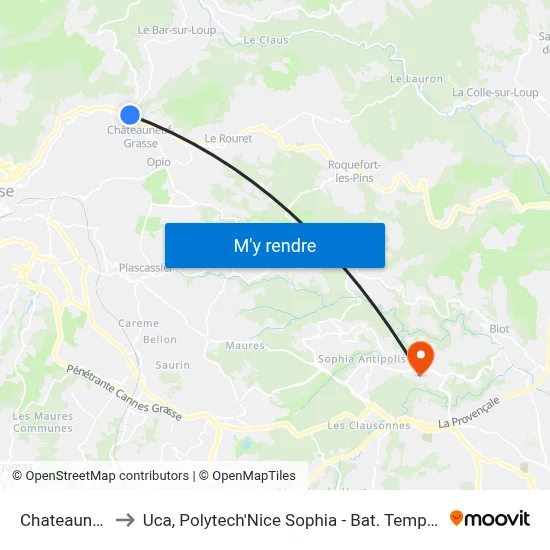 Châteauneuf to Uca, Polytech'Nice Sophia - Bat. Templiers 1 map