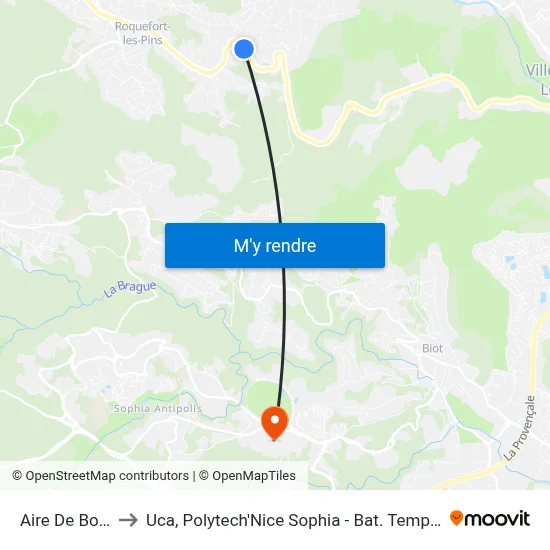 Aire De Boule to Uca, Polytech'Nice Sophia - Bat. Templiers 1 map
