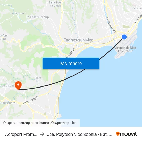 Aéroport Promenade to Uca, Polytech'Nice Sophia - Bat. Templiers 1 map