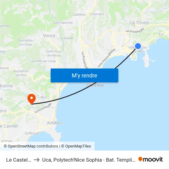 Le Castellet to Uca, Polytech'Nice Sophia - Bat. Templiers 1 map