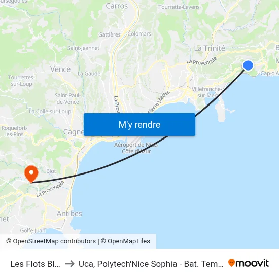 Les Flots Bleus to Uca, Polytech'Nice Sophia - Bat. Templiers 1 map