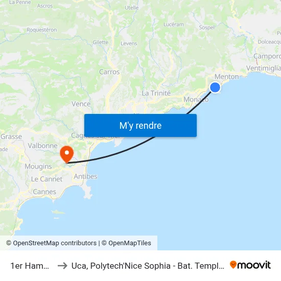 1er Hameau to Uca, Polytech'Nice Sophia - Bat. Templiers 1 map