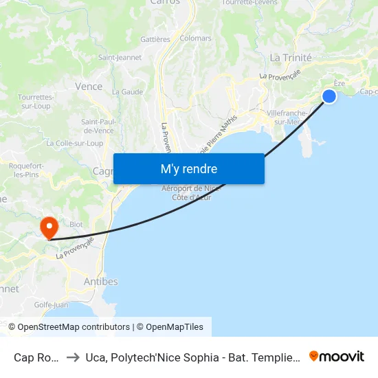Cap Roux to Uca, Polytech'Nice Sophia - Bat. Templiers 1 map