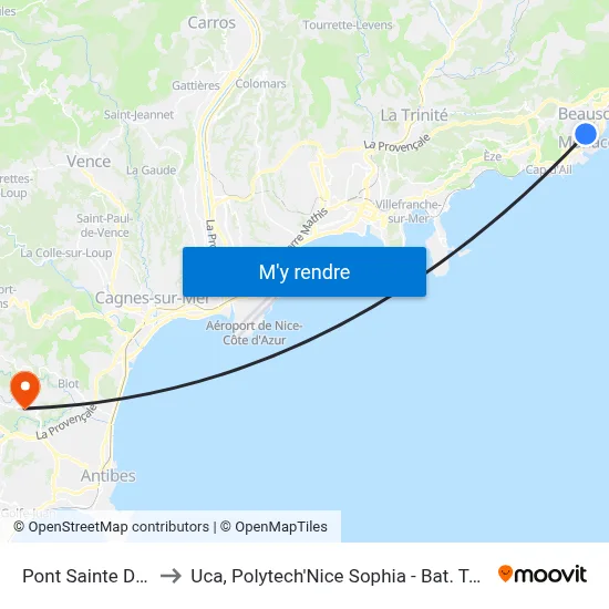 Pont Sainte-Devote to Uca, Polytech'Nice Sophia - Bat. Templiers 1 map