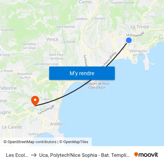 Les Écoles to Uca, Polytech'Nice Sophia - Bat. Templiers 1 map