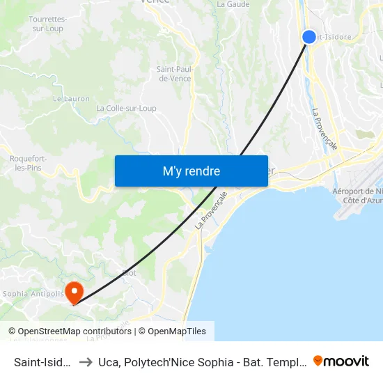 Saint-Isidore to Uca, Polytech'Nice Sophia - Bat. Templiers 1 map