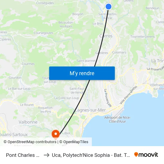 Pont Charles Albert to Uca, Polytech'Nice Sophia - Bat. Templiers 1 map