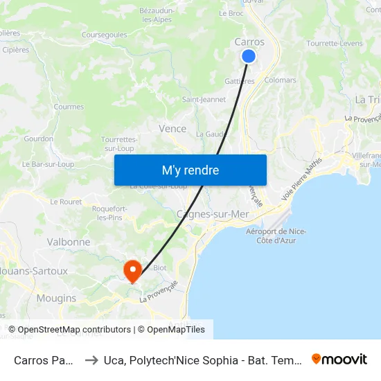 Carros Pagnol to Uca, Polytech'Nice Sophia - Bat. Templiers 1 map
