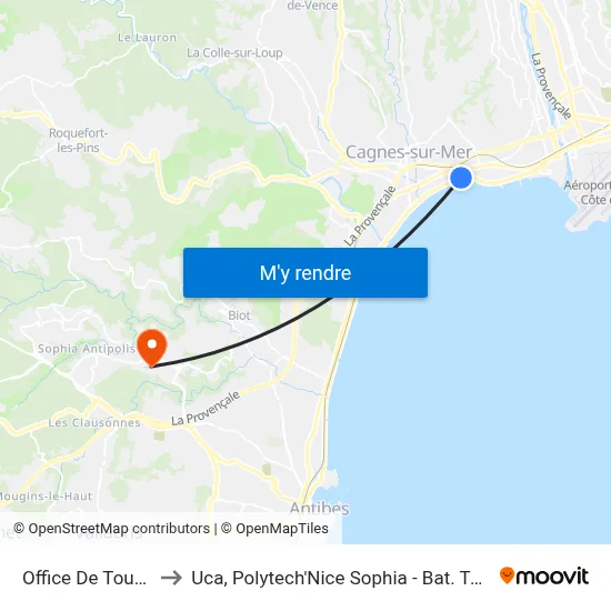 Office De Tourisme to Uca, Polytech'Nice Sophia - Bat. Templiers 1 map