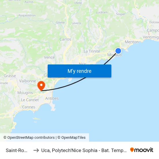 Saint-Roman to Uca, Polytech'Nice Sophia - Bat. Templiers 1 map