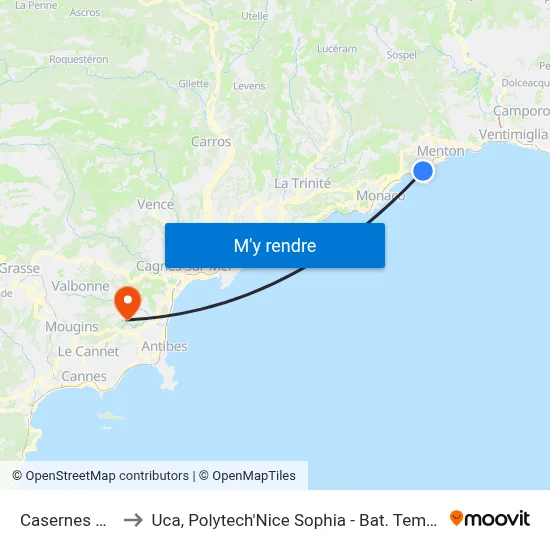 Casernes Sncf to Uca, Polytech'Nice Sophia - Bat. Templiers 1 map