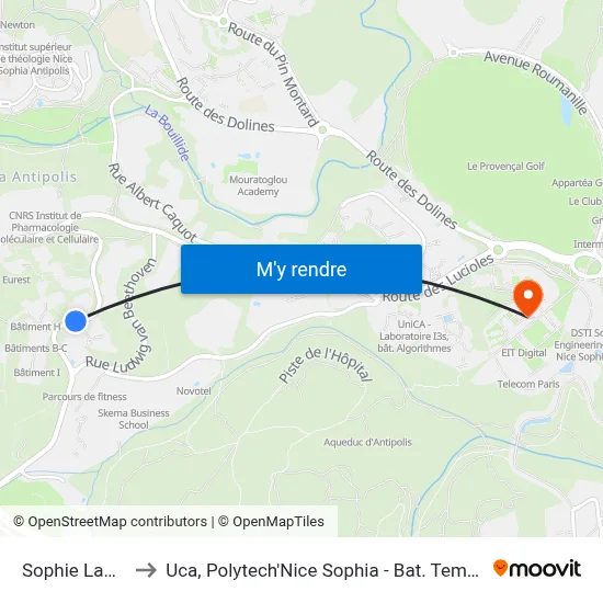 Sophie Laffitte to Uca, Polytech'Nice Sophia - Bat. Templiers 1 map