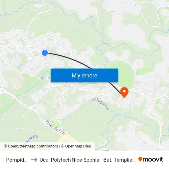 Pompidou to Uca, Polytech'Nice Sophia - Bat. Templiers 1 map