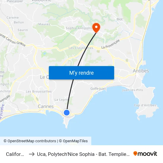 Californie to Uca, Polytech'Nice Sophia - Bat. Templiers 1 map