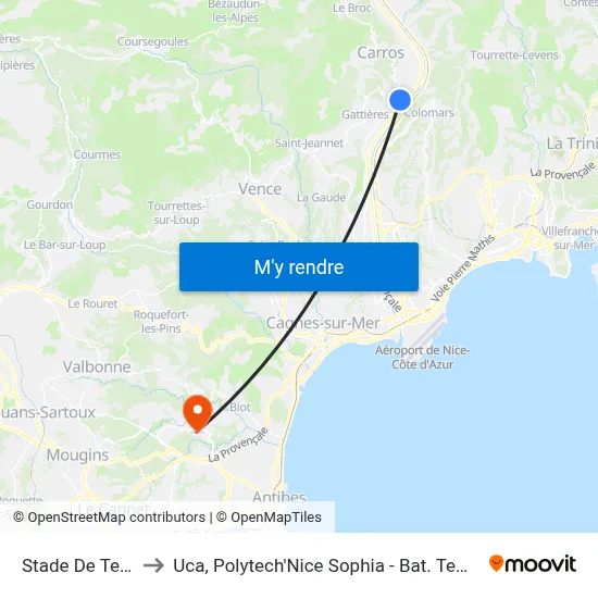 Stade De Tennis to Uca, Polytech'Nice Sophia - Bat. Templiers 1 map