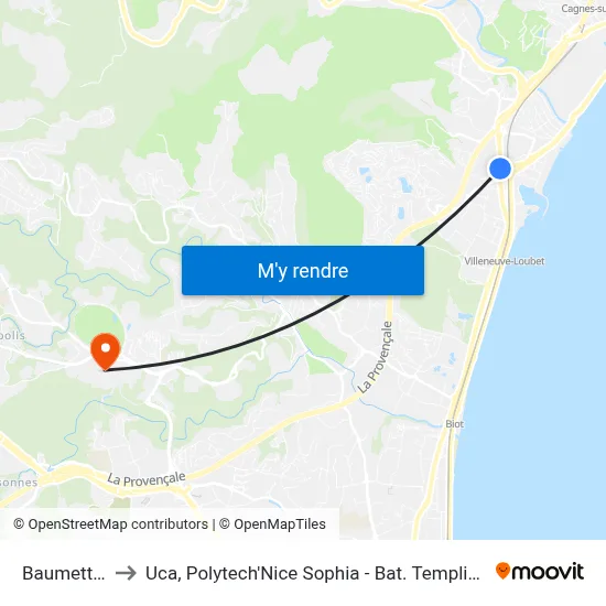 Baumettes to Uca, Polytech'Nice Sophia - Bat. Templiers 1 map