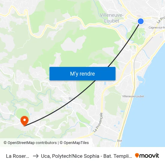La Roseraie to Uca, Polytech'Nice Sophia - Bat. Templiers 1 map