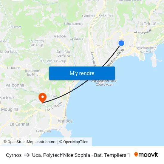 Cyrnos to Uca, Polytech'Nice Sophia - Bat. Templiers 1 map