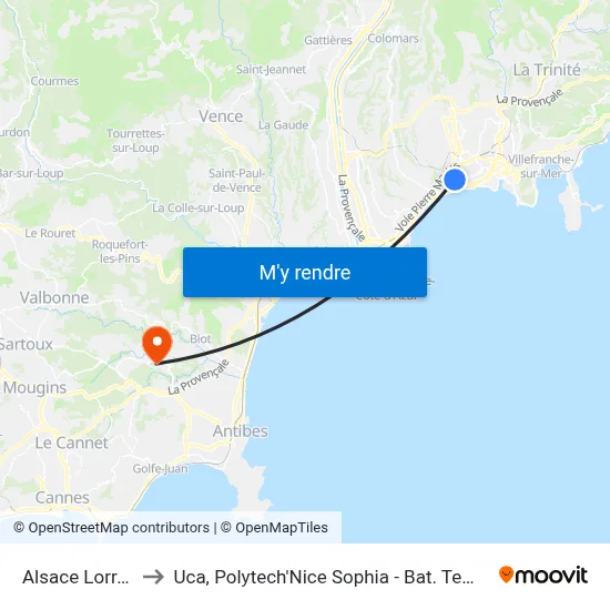 Alsace Lorraine to Uca, Polytech'Nice Sophia - Bat. Templiers 1 map