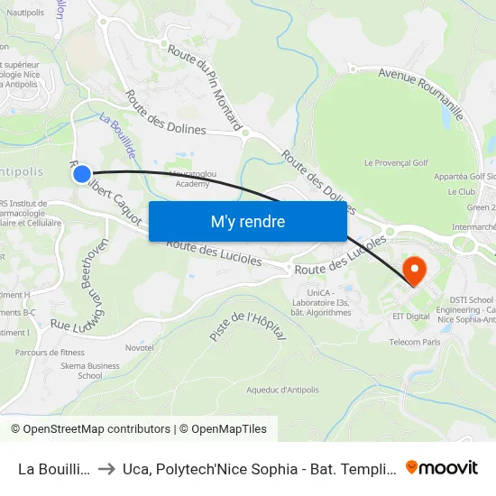 La Bouillide to Uca, Polytech'Nice Sophia - Bat. Templiers 1 map