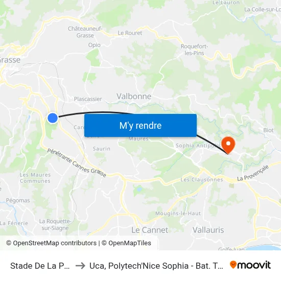 Stade De La Paoûte to Uca, Polytech'Nice Sophia - Bat. Templiers 1 map