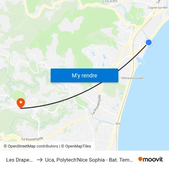 Les Drapeaux to Uca, Polytech'Nice Sophia - Bat. Templiers 1 map