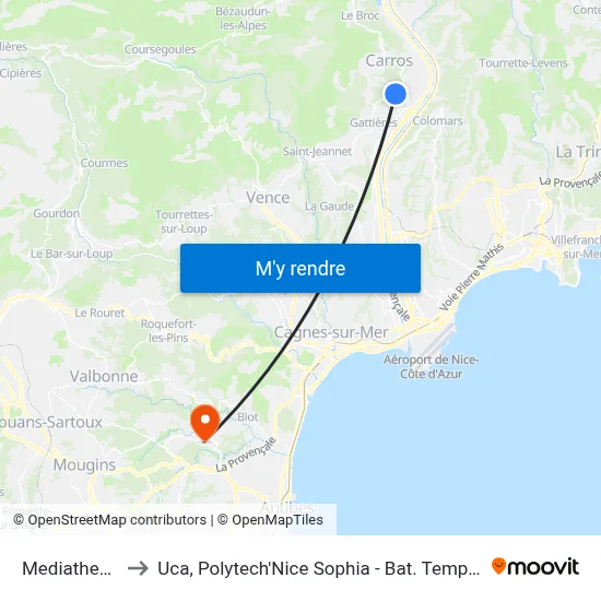 Mediatheque to Uca, Polytech'Nice Sophia - Bat. Templiers 1 map