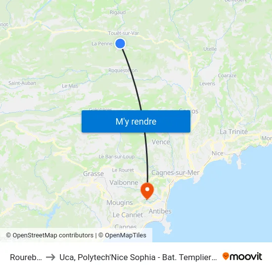 Rourebel to Uca, Polytech'Nice Sophia - Bat. Templiers 1 map