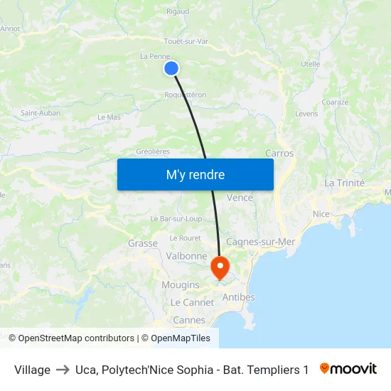 Village to Uca, Polytech'Nice Sophia - Bat. Templiers 1 map