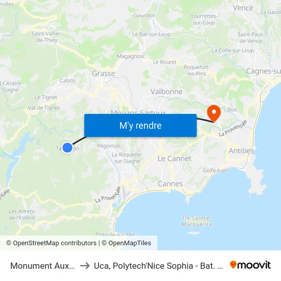 Monument Aux Morts to Uca, Polytech'Nice Sophia - Bat. Templiers 1 map