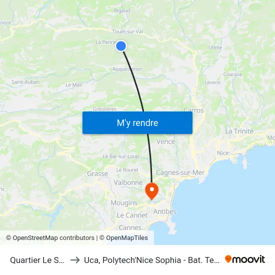 Quartier Le Strech to Uca, Polytech'Nice Sophia - Bat. Templiers 1 map