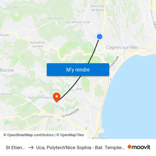 St Etienne to Uca, Polytech'Nice Sophia - Bat. Templiers 1 map