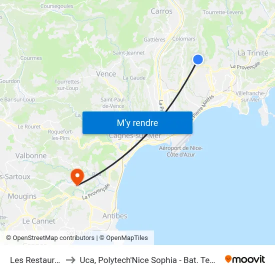 Les Restaurants to Uca, Polytech'Nice Sophia - Bat. Templiers 1 map