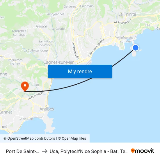 Port De Saint-Jean to Uca, Polytech'Nice Sophia - Bat. Templiers 1 map