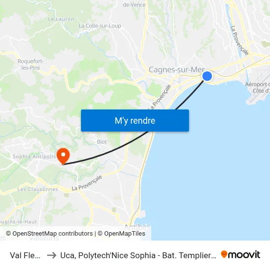 Val Fleuri to Uca, Polytech'Nice Sophia - Bat. Templiers 1 map