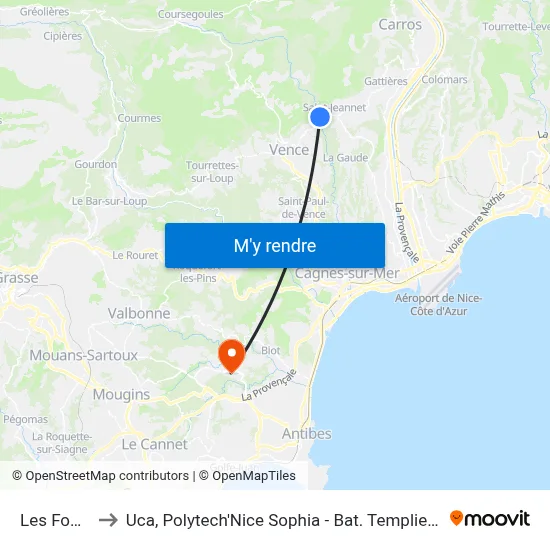 Les Fonts to Uca, Polytech'Nice Sophia - Bat. Templiers 1 map