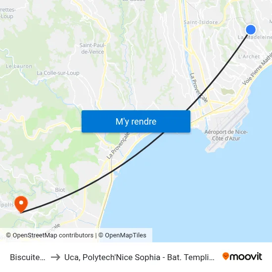 Biscuiterie to Uca, Polytech'Nice Sophia - Bat. Templiers 1 map