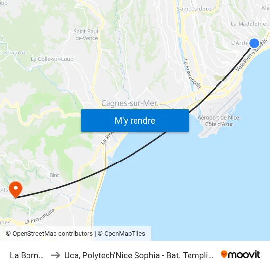 La Bornala to Uca, Polytech'Nice Sophia - Bat. Templiers 1 map