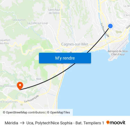 Méridia to Uca, Polytech'Nice Sophia - Bat. Templiers 1 map
