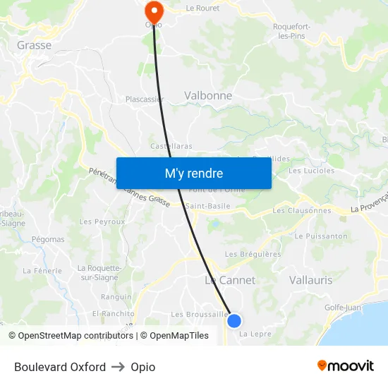 Boulevard Oxford to Opio map