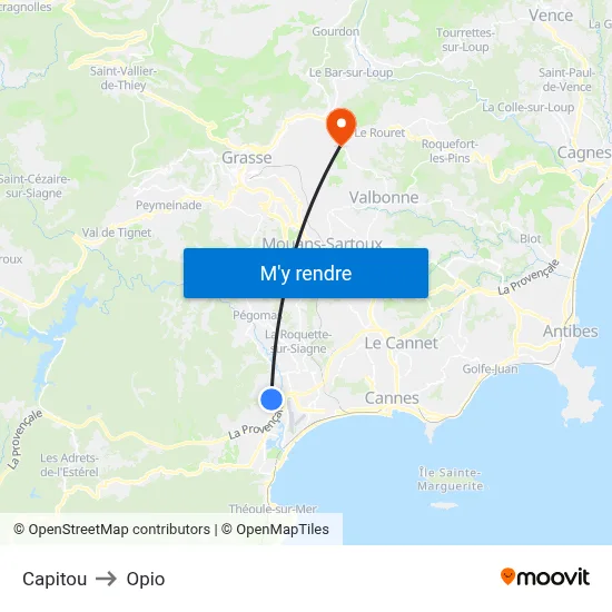 Capitou to Opio map