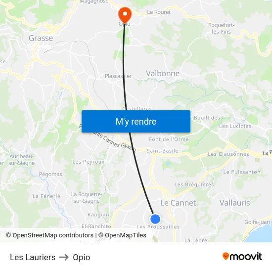 Les Lauriers to Opio map