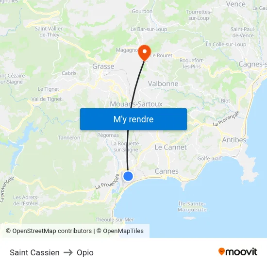 Saint Cassien to Opio map