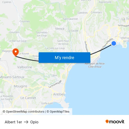 Albert 1er to Opio map