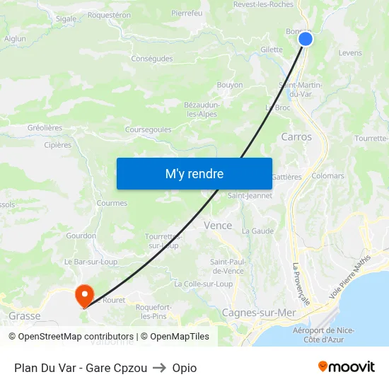 Plan Du Var - Gare Cpzou to Opio map