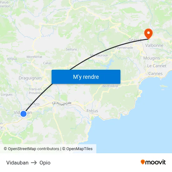 Vidauban to Opio map