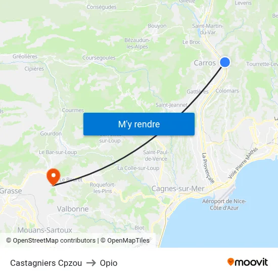 Castagniers Cpzou to Opio map