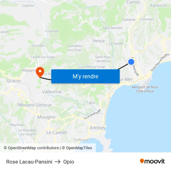 Rose Lacau-Pansini to Opio map